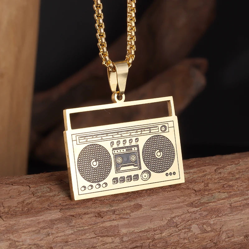 Classic Recorder Pendant Radio Player Stainless Steel Necklace Men Hip Hop Rock Punk Party Jewelry Gifts