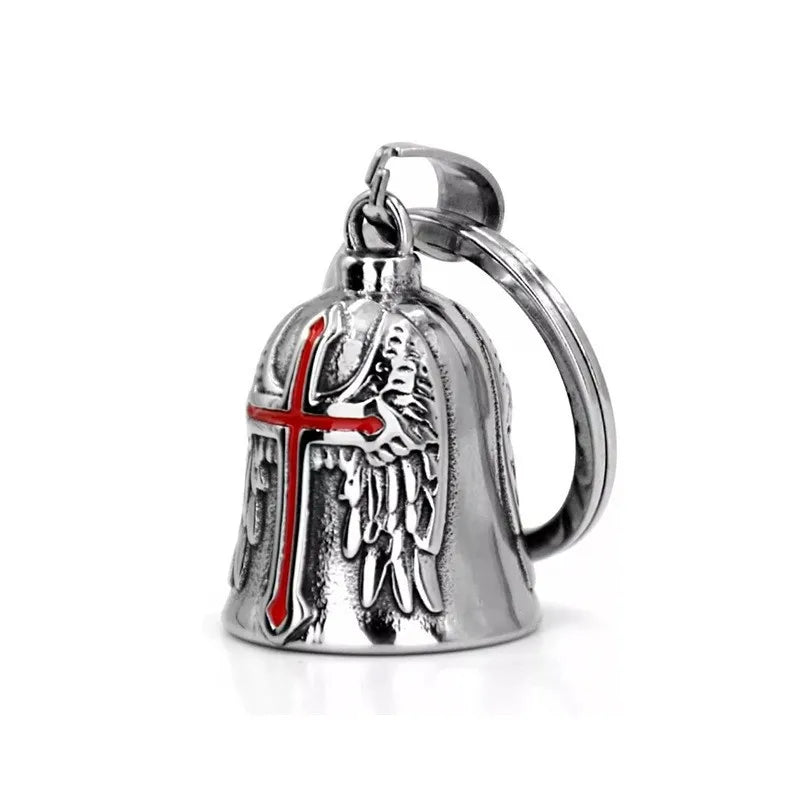 Fashion Cross Guardian Angel Wings Bell Motorcycle Bell Keychain Men\\\'s Biker Exorcist Amulet Jewelry Accessories
