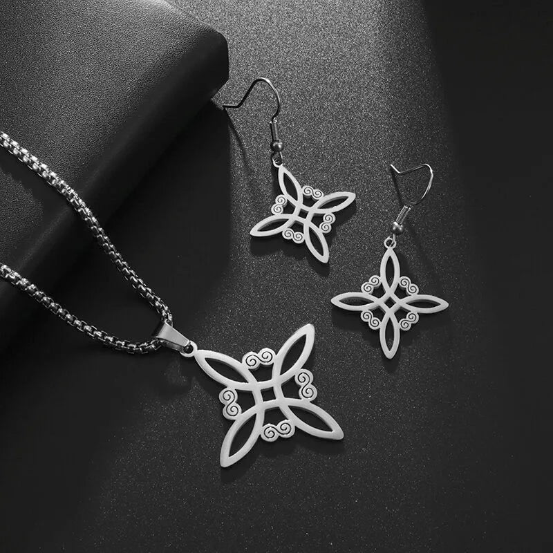 Celtic Symbols Witchcraft Witch Knot Necklace Earrings Jewelry Set Women\'s Pendant Amulet Hypoallergenic Earrings