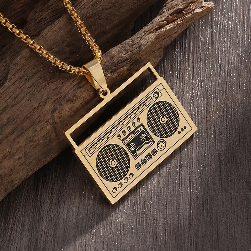 Classic Recorder Pendant Radio Player Stainless Steel Necklace Men Hip Hop Rock Punk Party Jewelry Gifts