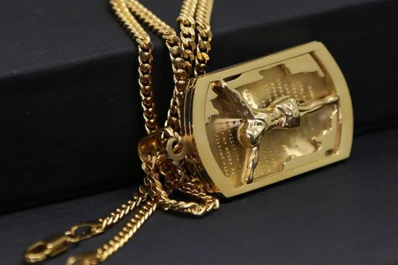 New Gold Color Crucifix Image Men\\'s Pendant Christ Miami Cuban Religious Necklace for Daily Wear Fashion Jewelry Accessories