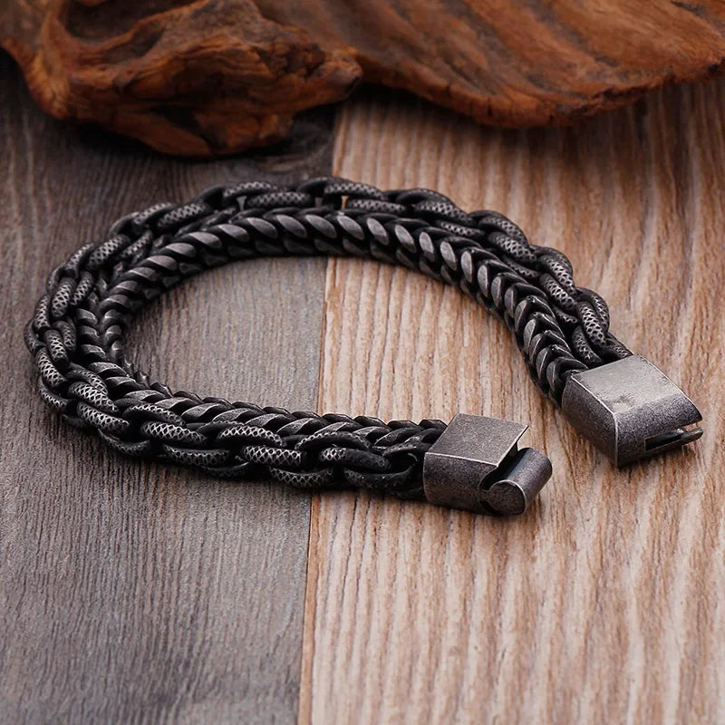 Men Simple Classic Elegant Fashionable Double-Layer Stainless Steel Bracelet Magnetic Buckle Chain Casual Party Jewelry Gift