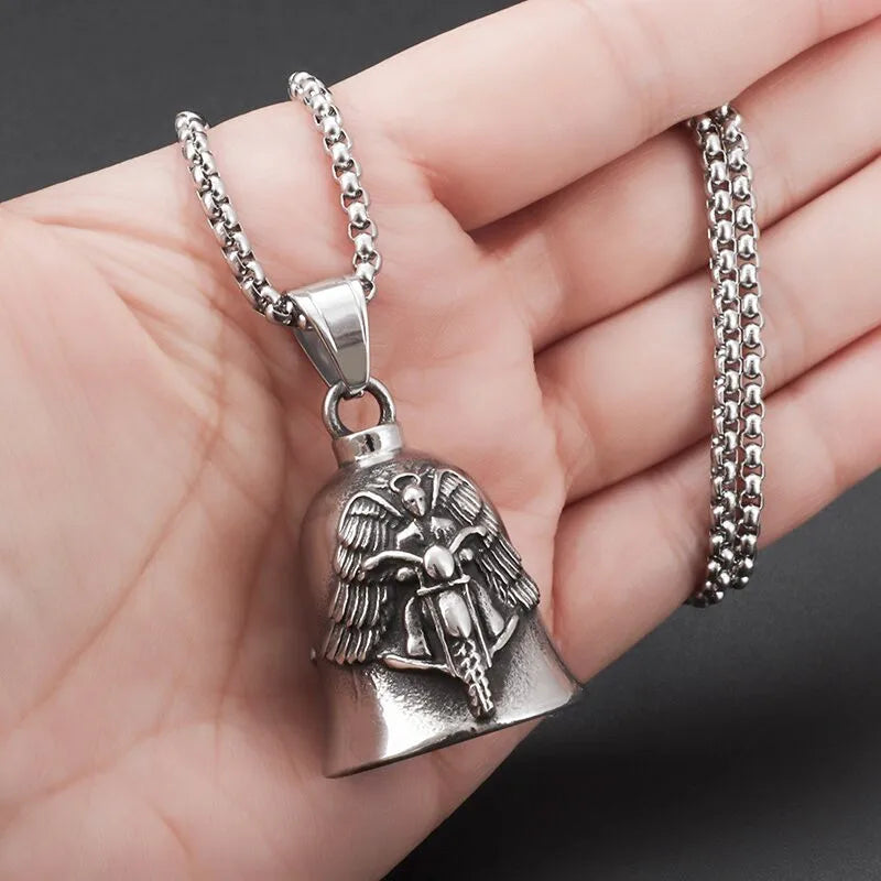Biker Motorcycle Bell Necklace Charm Men\\\\'s Trend Jewelry Lucky Bell Pendant with Stainless Steel Chain