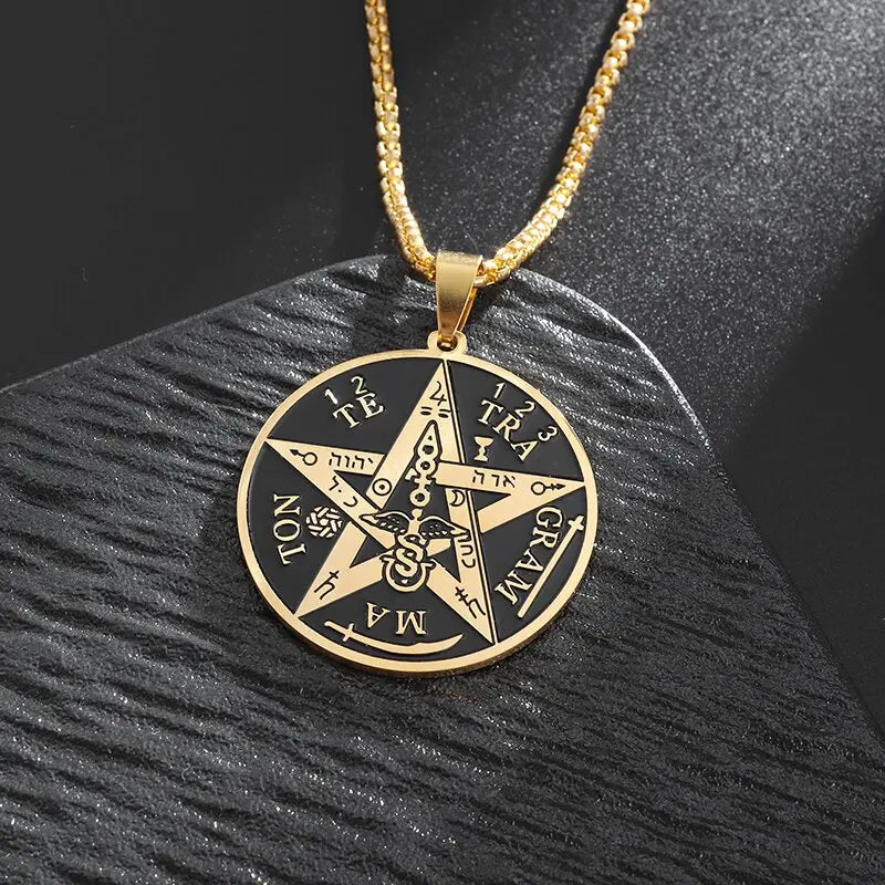 Witchcraft Pentagram Necklace Stainless Steel Men\\\\'s Jewish Hebrew Tetragrammaton Solomon Pendant Amulet Jewelry