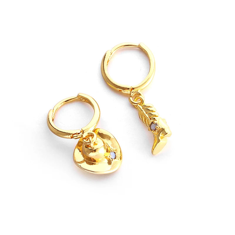 New Creative Cowboy Hat and Boots Hoop Earrings Women's Piercing Hypoallergenic Earrings Jewelry Christmas Gift Accessories