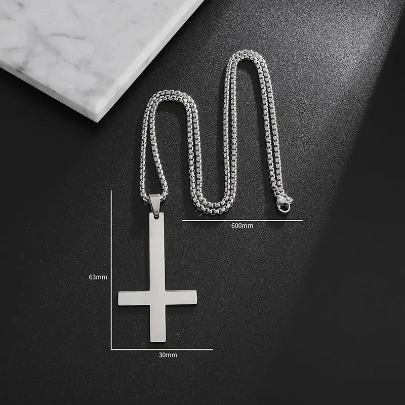 Titanium Steel Simple Inverted Cross Necklace Pendant Men's Punk Gothic Evil Demonic Symbol Power Alternative Jewelry