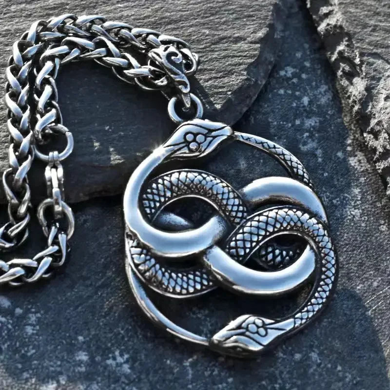 Punk Double Ouroboros Pendant Gothic Animal Eternal Snake Necklace Men Cool Hip Hop Trendy Party Jewelry