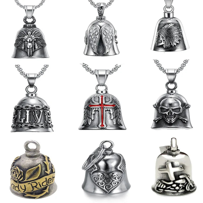 Biker Motorcycle Bell Necklace Charm Men\\\\'s Trend Jewelry Lucky Bell Pendant with Stainless Steel Chain