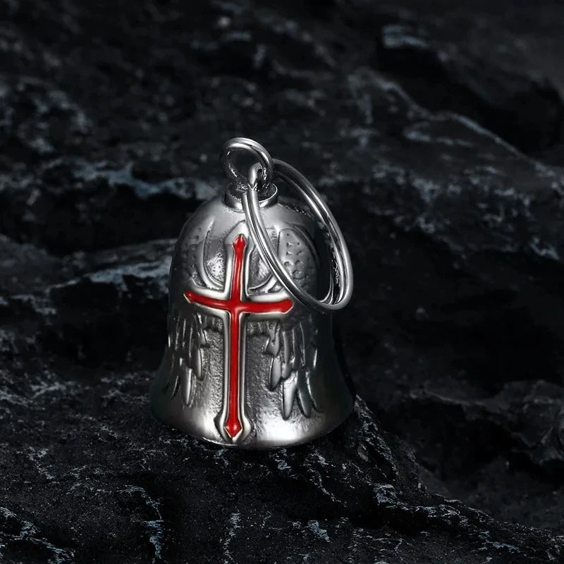 Fashion Cross Guardian Angel Wings Bell Motorcycle Bell Keychain Men\\\'s Biker Exorcist Amulet Jewelry Accessories