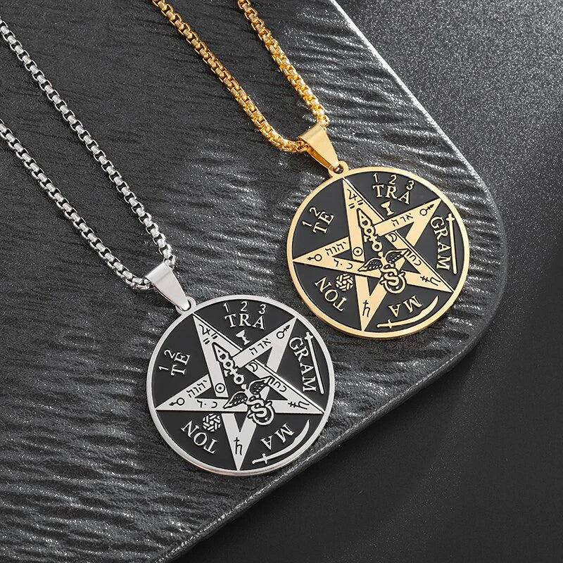 Witchcraft Pentagram Necklace Stainless Steel Men\\\\'s Jewish Hebrew Tetragrammaton Solomon Pendant Amulet Jewelry